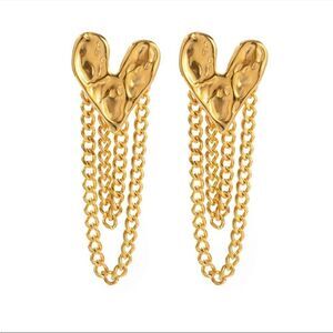 Gold heart tassel drop earrings M397